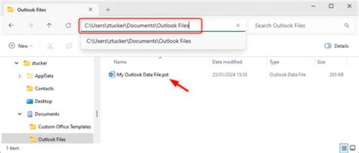 Where is outlook pst file located?
